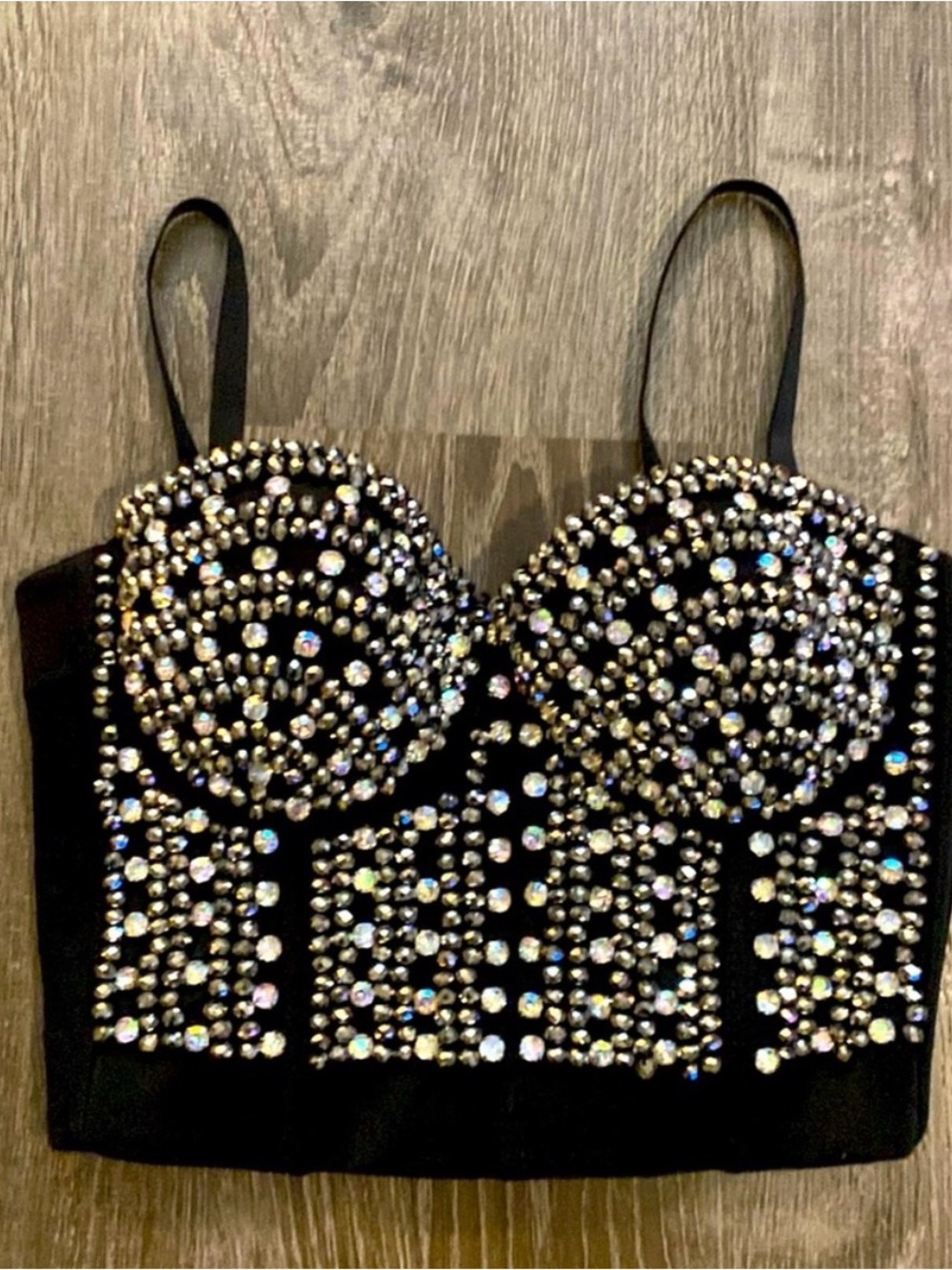 Black Embellished Bustier Crop Top - Sparkle Detail